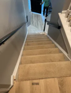 Unique Stairway Transformation with Carpet Treads and LVP Riser 1 1 7